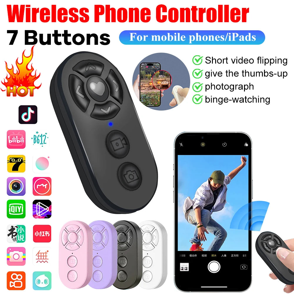 7 Buttons Remote Controller Rechargeable Bluetooth Smart Remote Selfie Stick Camera Controller for ios Android Photos and Videos Peaceful Pleasures Health and Wellness