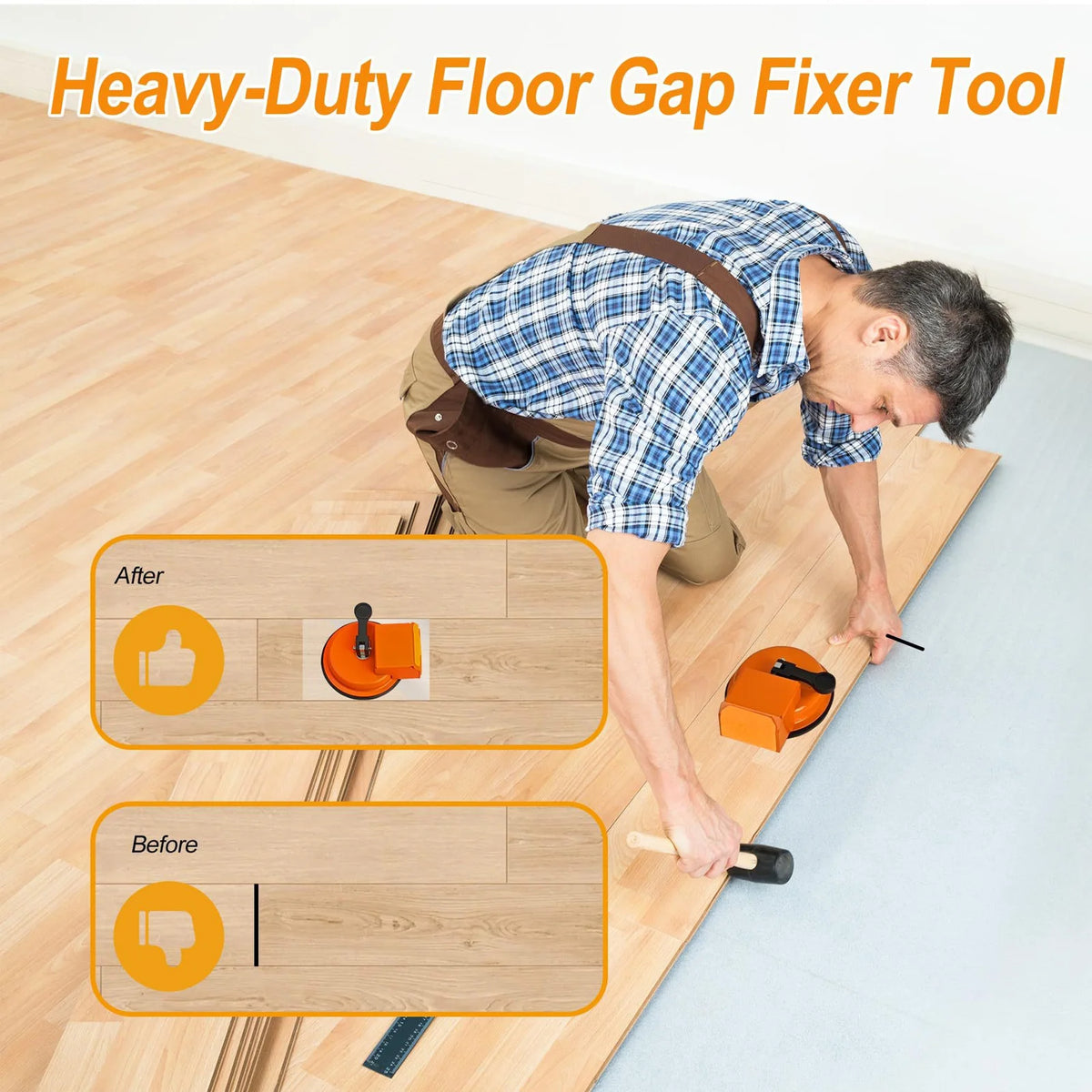 Professional Floor Gap Repair Kit Floor Gap Fixer Tool Heavy Duty Repair Professional Suction Cup with 3 Reusable Patches Orange Peaceful Pleasures Health and Wellness