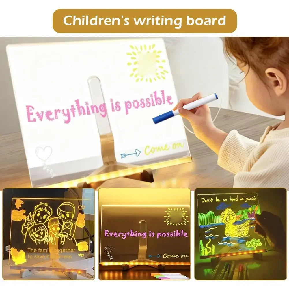 Light Up Rewritable Acrylic Message Board 7 Color Pens Glowing Drawing Lamp for Kids Adults Birthday Festival Gift Peaceful Pleasures Health and Wellness