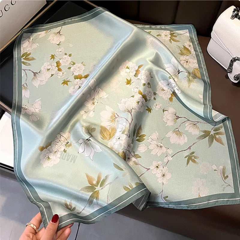 100% Mulberry Silk Lotus Floral Scarf – Women's Versatile Accessory