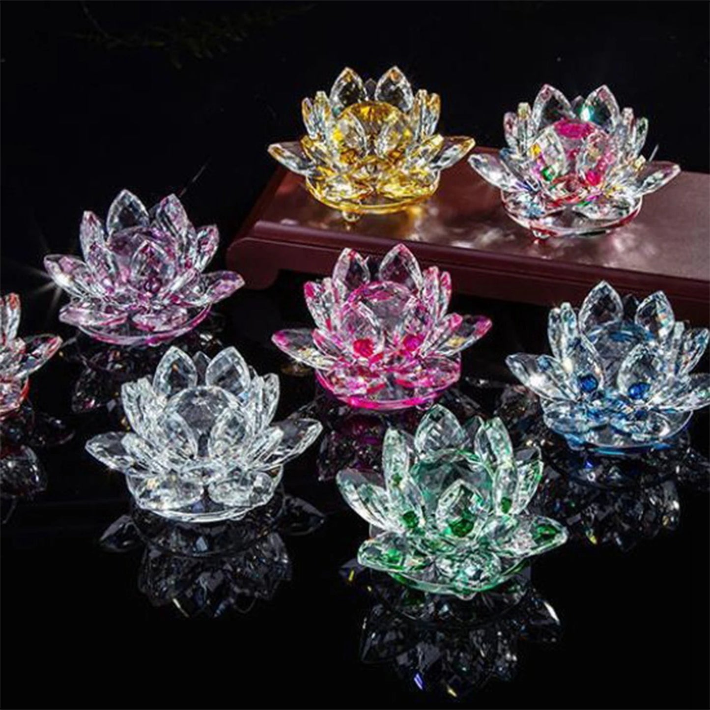 Crystal Lotus Flower Figurines Flower Crafts Glass Car Figurines for Tabletop Centerpiece Home Office Peaceful Pleasures Health and Wellness