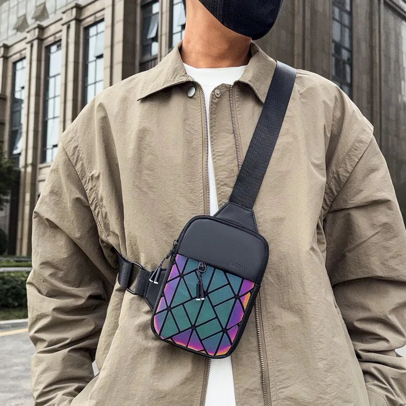 Rhombus Grid Crossbody Bag | PU Leather Shoulder & Chest Bag