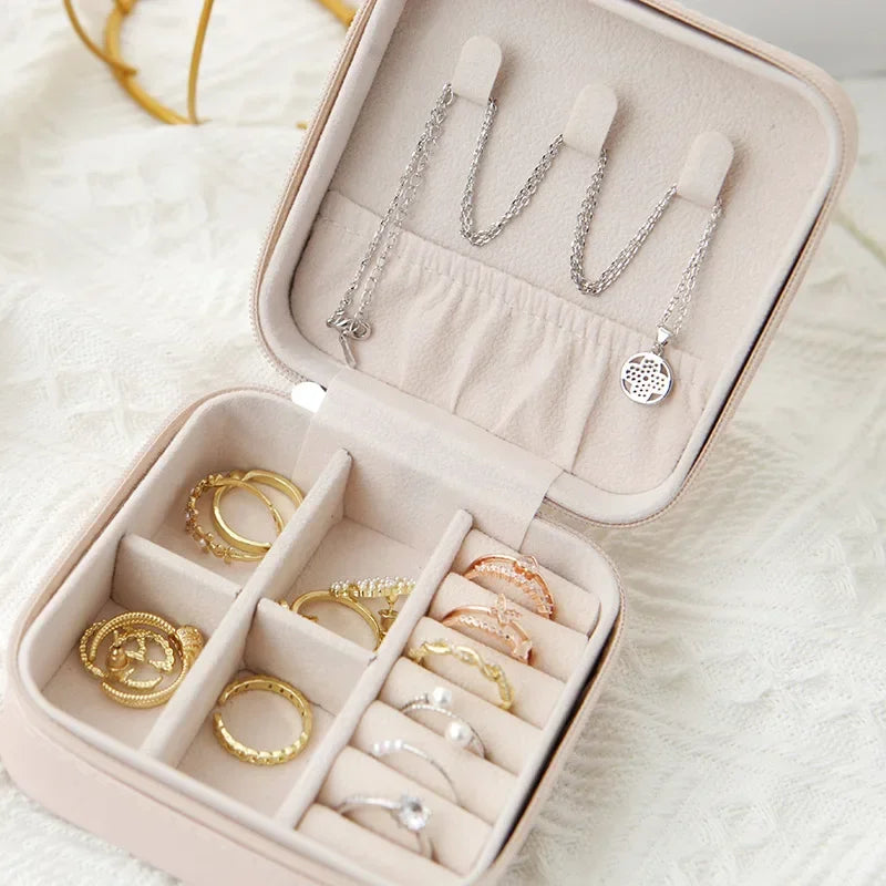 Travel PU Leather Jewelry Box – Zipper Case | Black Pink White Jewelry Travel Case Peaceful Pleasures Health and Wellness
