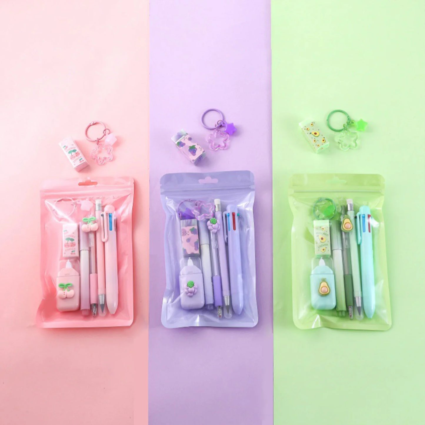 7pcs Learning Stationery Set with 4 Pens Correction Tape & Eraser Set for Education Goodies Supplies Peaceful Pleasures Health and Wellness