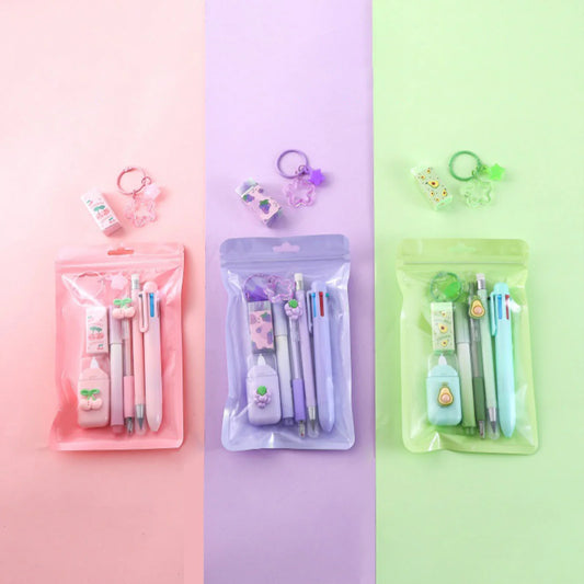 7pcs Learning Stationery Set with 4 Pens Correction Tape & Eraser Set for Education Goodies Supplies Peaceful Pleasures Health and Wellness