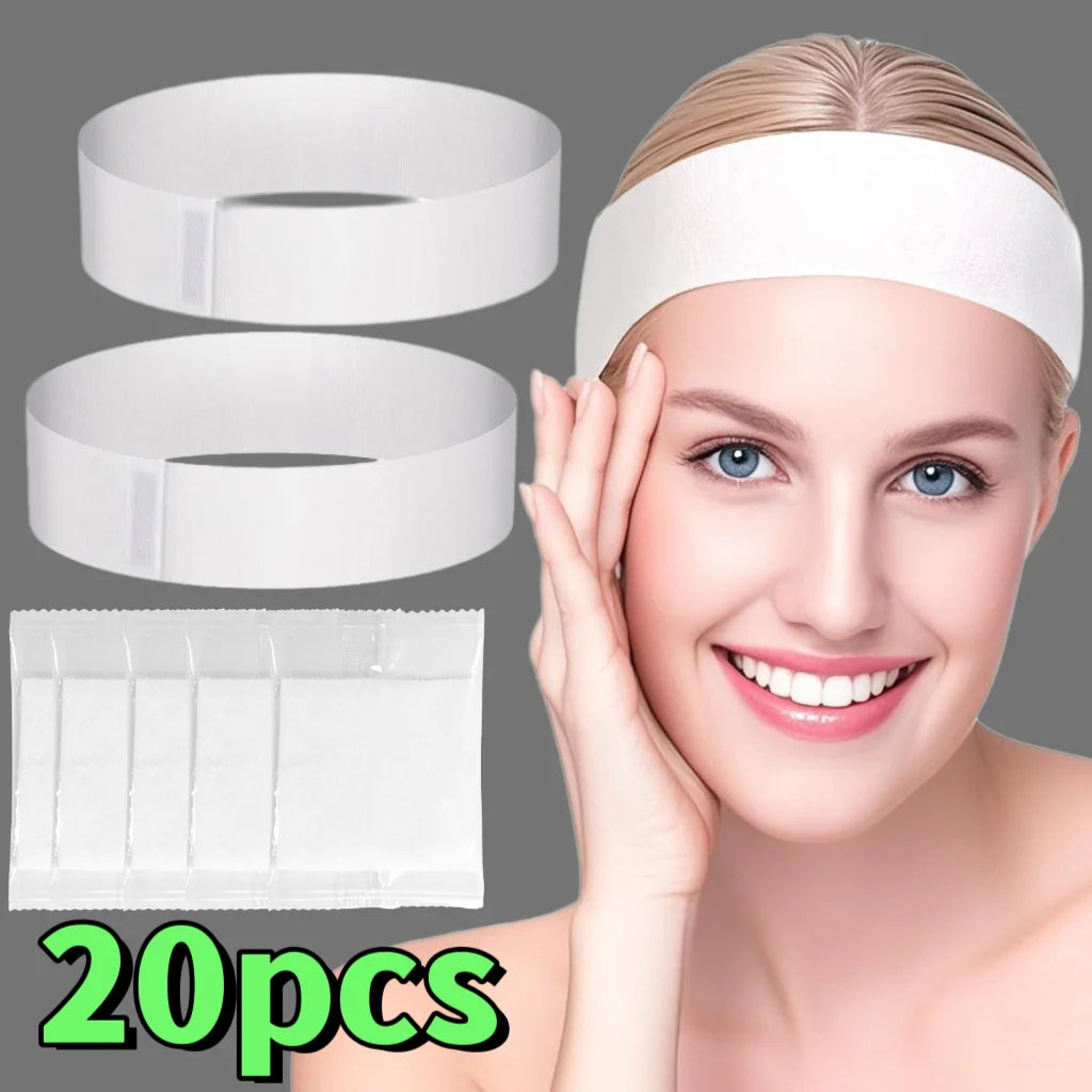 20Pcs New Black and White Disposable Spa Headbands - Adjustable Elastic Face Headbands with Velcro, Suitable for Beauty Salons, Facial Care, Fitness - Soft Non-Slip Hair Bands, Prevents Hair Fraying, Hairdressing Supplies, Co Peaceful Pleasures Health and Wellness 20Pcswhite
