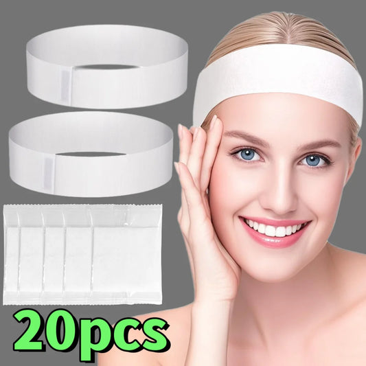 20Pcs New Black and White Disposable Spa Headbands - Adjustable Elastic Face Headbands with Velcro, Suitable for Beauty Salons, Facial Care, Fitness - Soft Non-Slip Hair Bands, Prevents Hair Fraying, Hairdressing Supplies, Co Peaceful Pleasures Health and Wellness 20Pcswhite