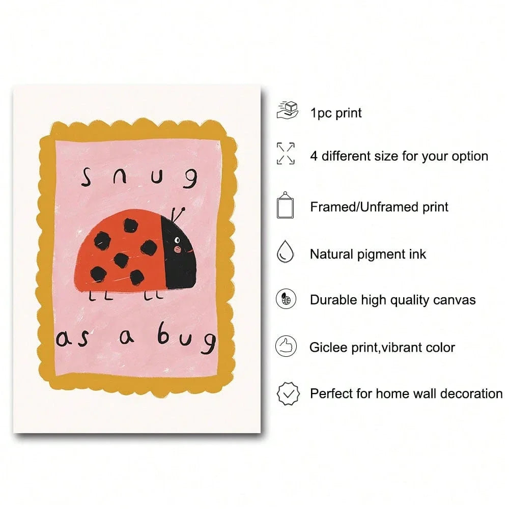 Cute Ladybug Kids Canvas Wall Art | Nursery & Bedroom Decor Kids Canvas Wall Art Peaceful Pleasures Health and Wellness