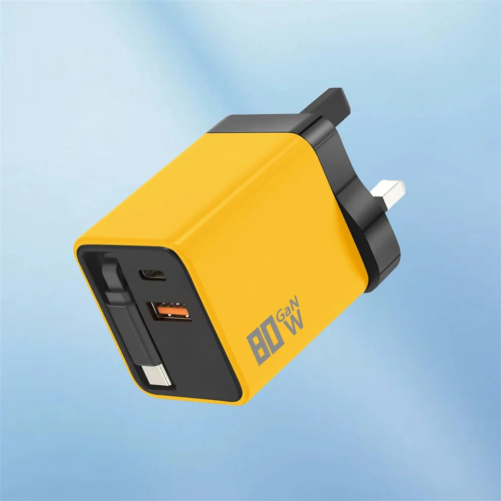 80W GaN Fast Wall Charger with USB-C Cable | iPhone & Android