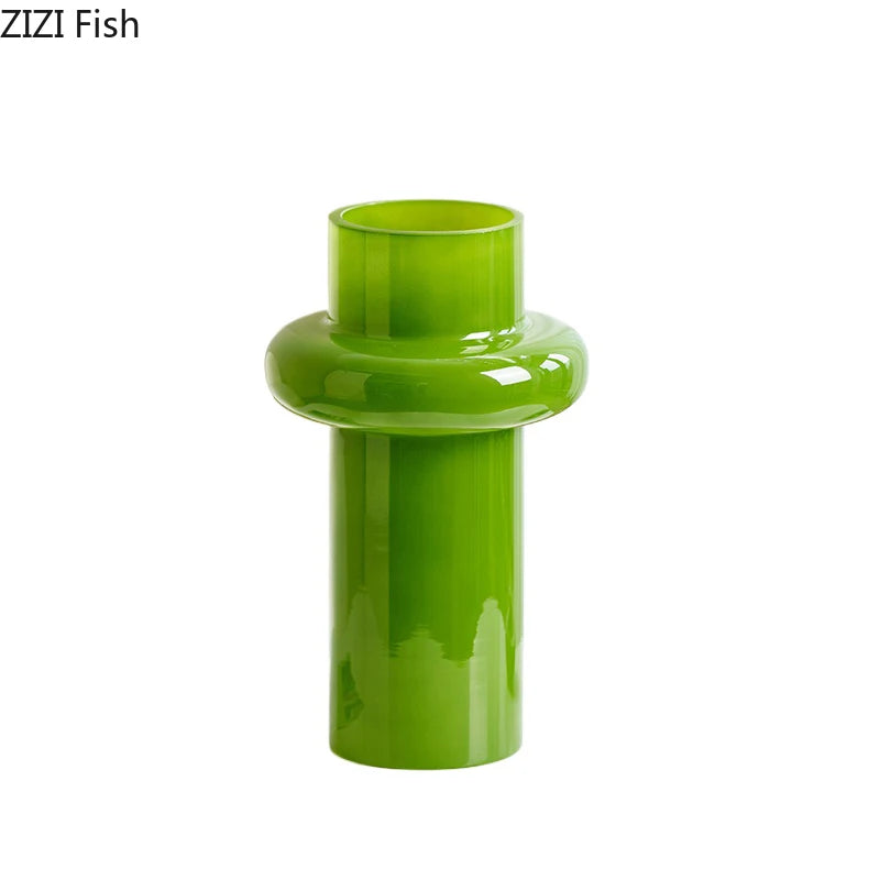 Green Glass Vase | Hydroponics Plant Pot & Floral Decor