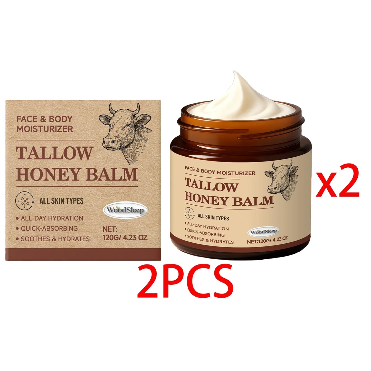 WOODSLEEP Beef Tallow & Honey Balm 120g – Deep Hydration Cream