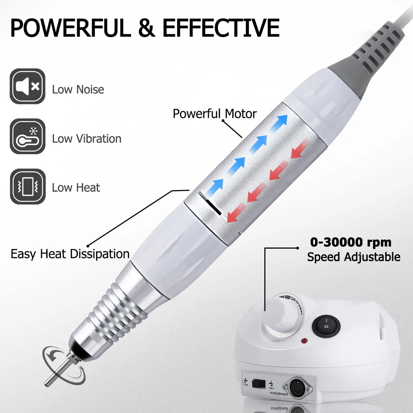 VamsLuna Electric Nail Drill 30000 RPM with Foot Pedal & Bits