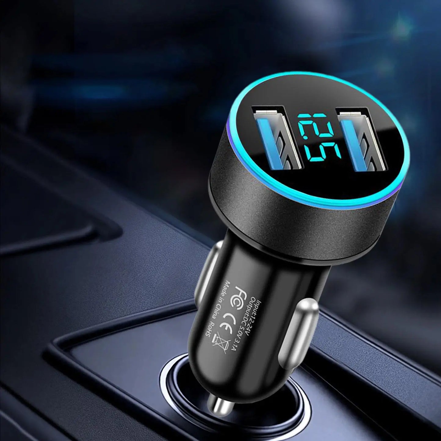 Dual USB Car Charger with Digital Voltage Display