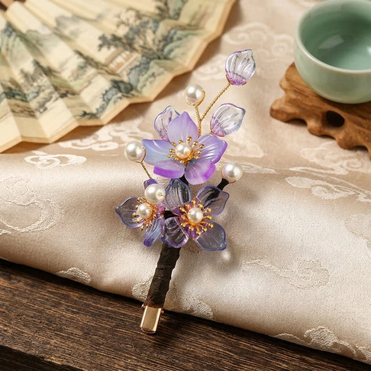 Vintage Hairpin With Gradient Glass Flower Design For Hanfu Enthusiasts Peaceful Pleasures Health and Wellness