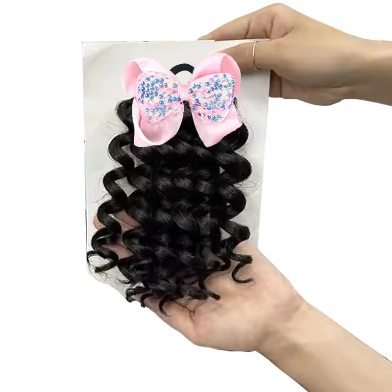 NEW 2pcs/Little Girls Ponytail Hair Extensions Kanekalon Human Hair Like Curly Wavy Private-lable Hair 10 Roots for Black Girls Peaceful Pleasures Health and Wellness Pink