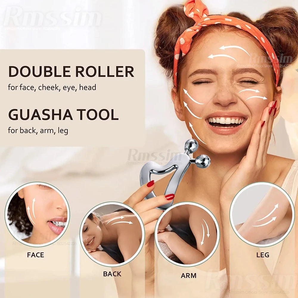 Stainless Steel Gua Sha Facial Massage Tool with Roller