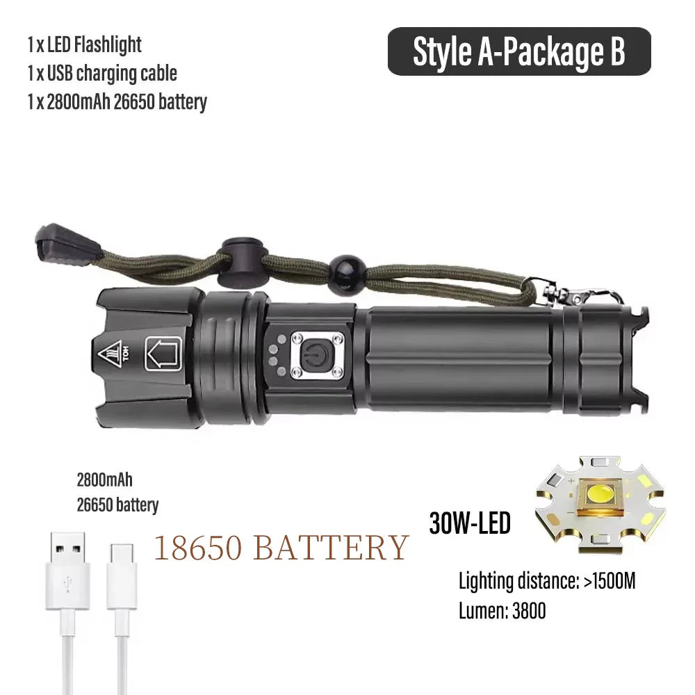 ESMARTER 30W LED Rechargeable Tactical Flashlight | 1500m Beam