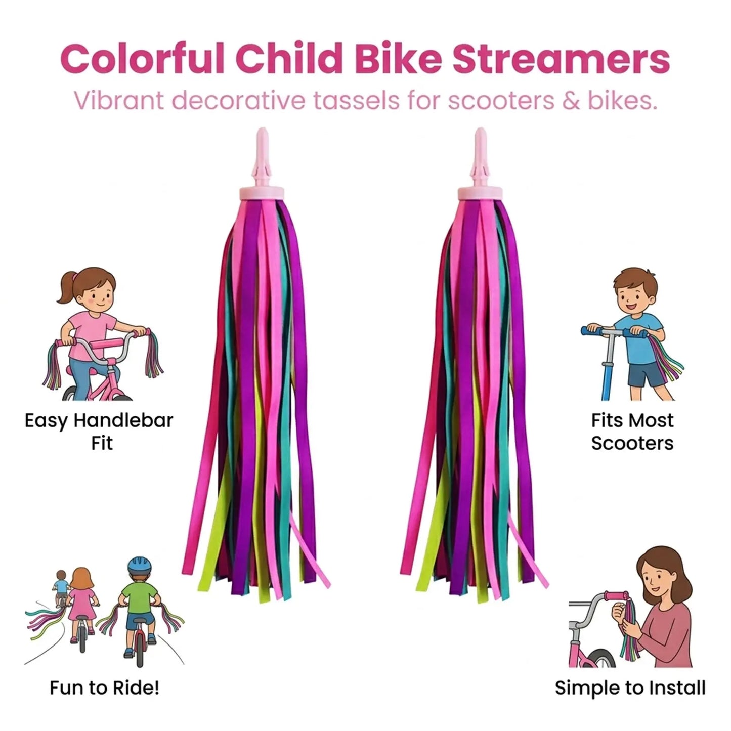 Kids Bike Ribbon-Tassels Decoration Scooter Accessories For Children Bicycles And Scooters Peaceful Pleasures Health and Wellness