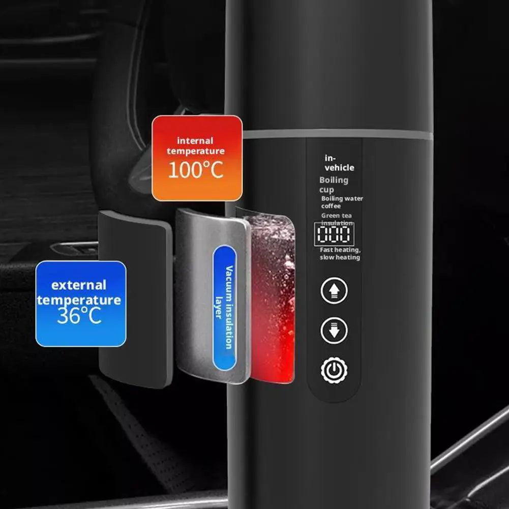 12V/24V Car Electric Kettle – Smart LCD Temp Control 500ml