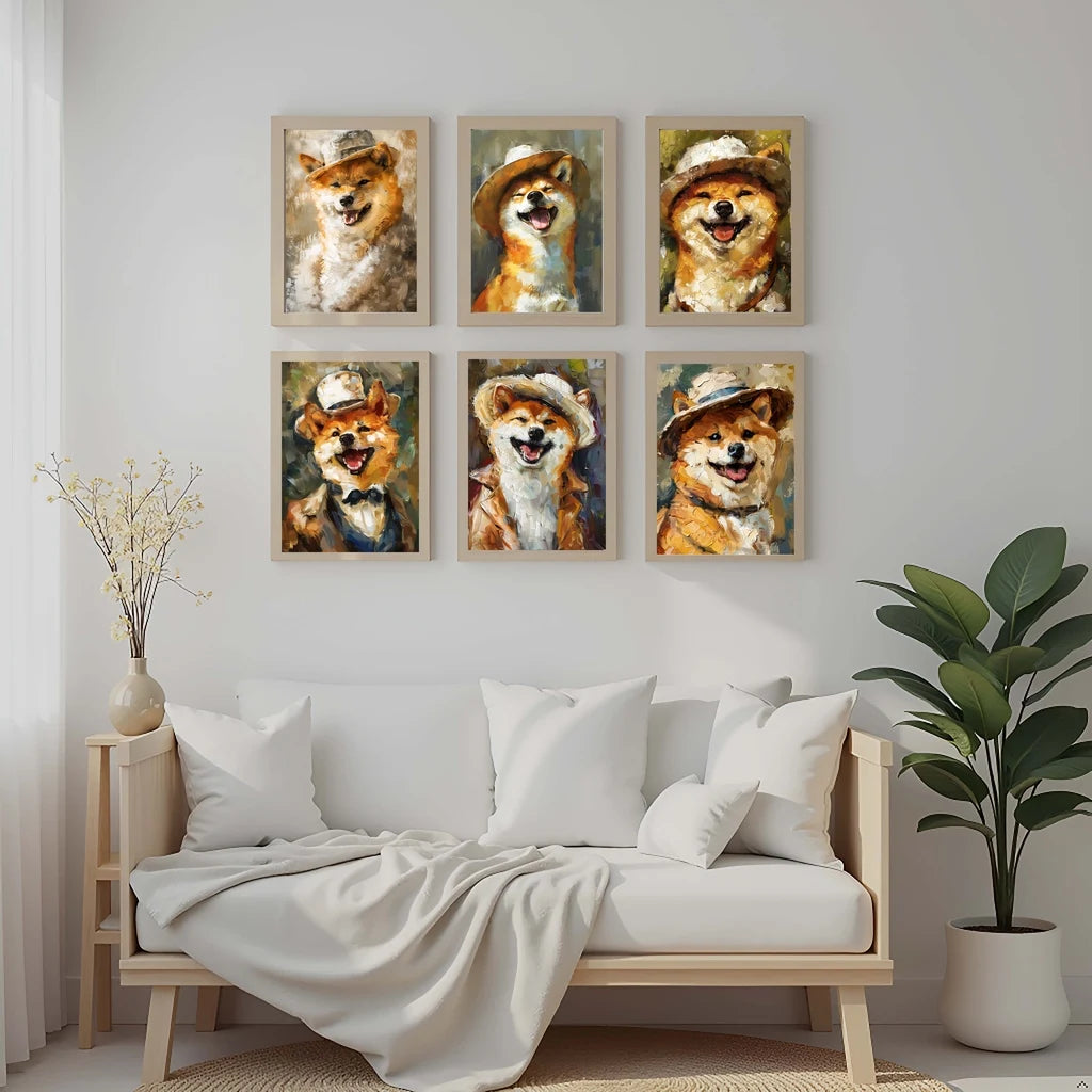 Smiling Shiba Inu Dog Canvas Wall Art | Nordic Vintage Poster Canvas Wall Art Peaceful Pleasures Health and Wellness