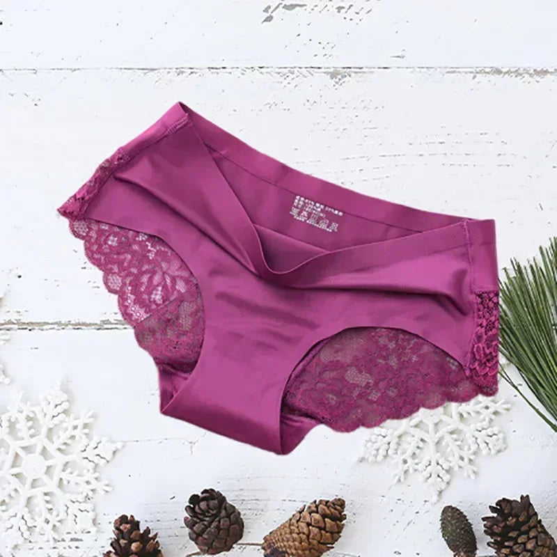Women's Seamless Lace Briefs 3-Pack – Soft Cotton Low Rise Panties