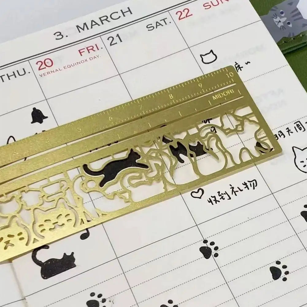 Cat Pattern Multi Functional Hand Account Ruler - Straight Ruler Decorative Template Tool for Journaling Scrapbooking Stationery Peaceful Pleasures Health and Wellness