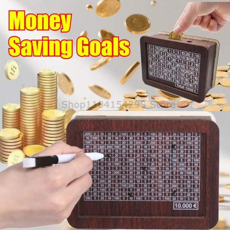 Wooden Piggy Bank – 10,000 Savings Challenge Money Box