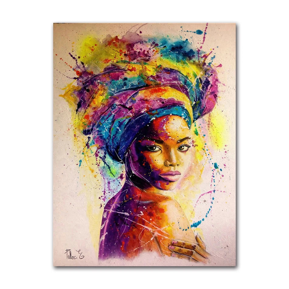 Oil Wall Art Painting for Living Room Africa Women Printed Posters Abstract Girl Portrait Canvas Painting Colorful Peaceful Pleasures Health and Wellness 1252-01 40x50cm Unframed