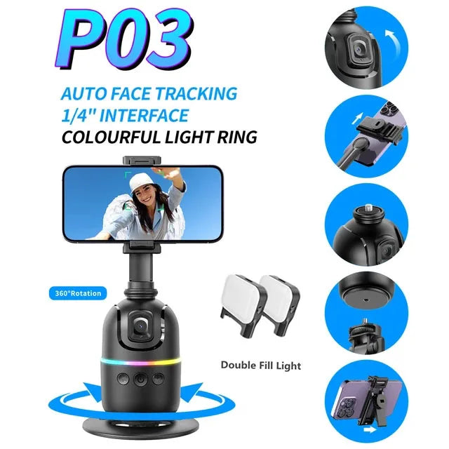 AI Smart Gimbal 360° Auto Face Tracking Selfie Stick Stabilizer Peaceful Pleasures Health and Wellness Option2