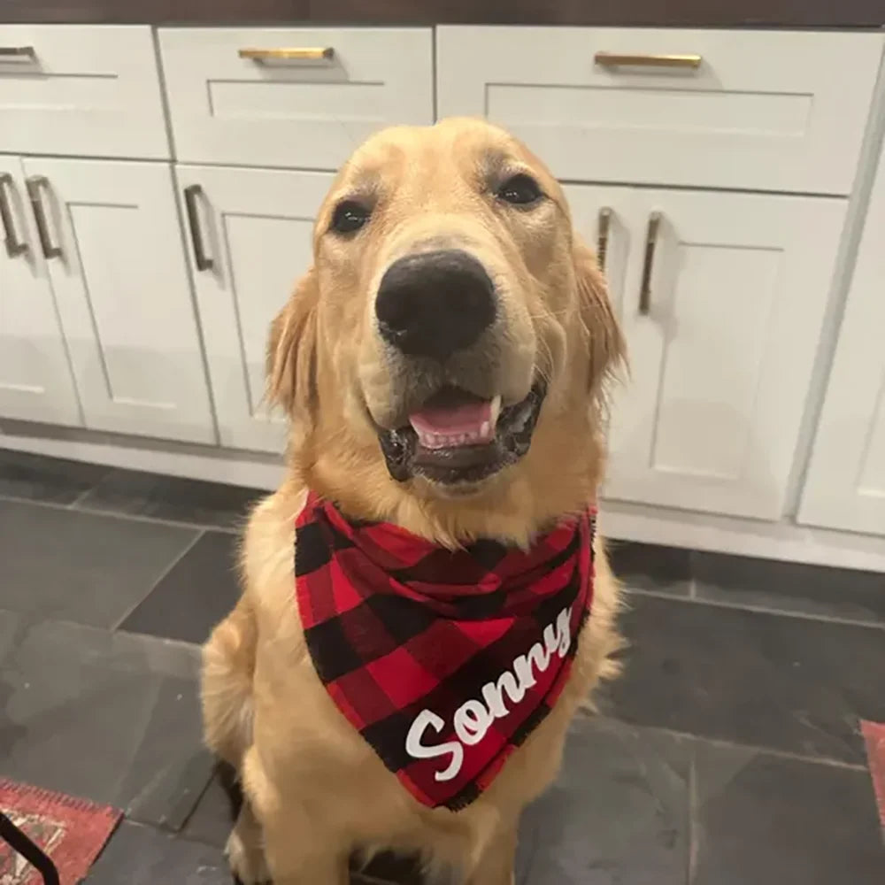 Custom Buffalo Plaid Dog Bandana | Frayed Fringe Tie-On