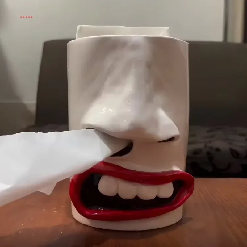 Creative Handmade resin Funny Face Tissue Holder nostril Pull out the paper Desktop Ornament Halloween Joker funny paper box Peaceful Pleasures Health and Wellness