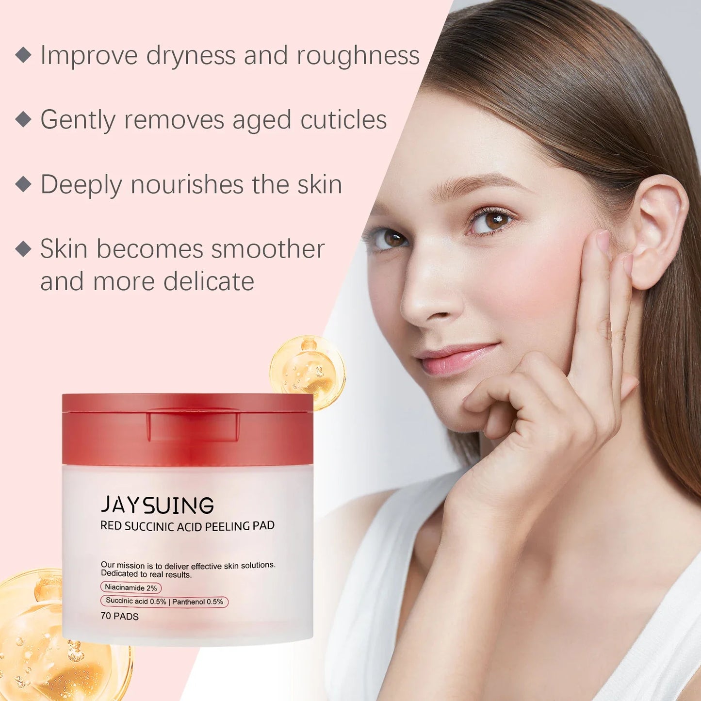 Jaysuing 70pc Succinic Acid Peeling Pads AHA BHA Exfoliant