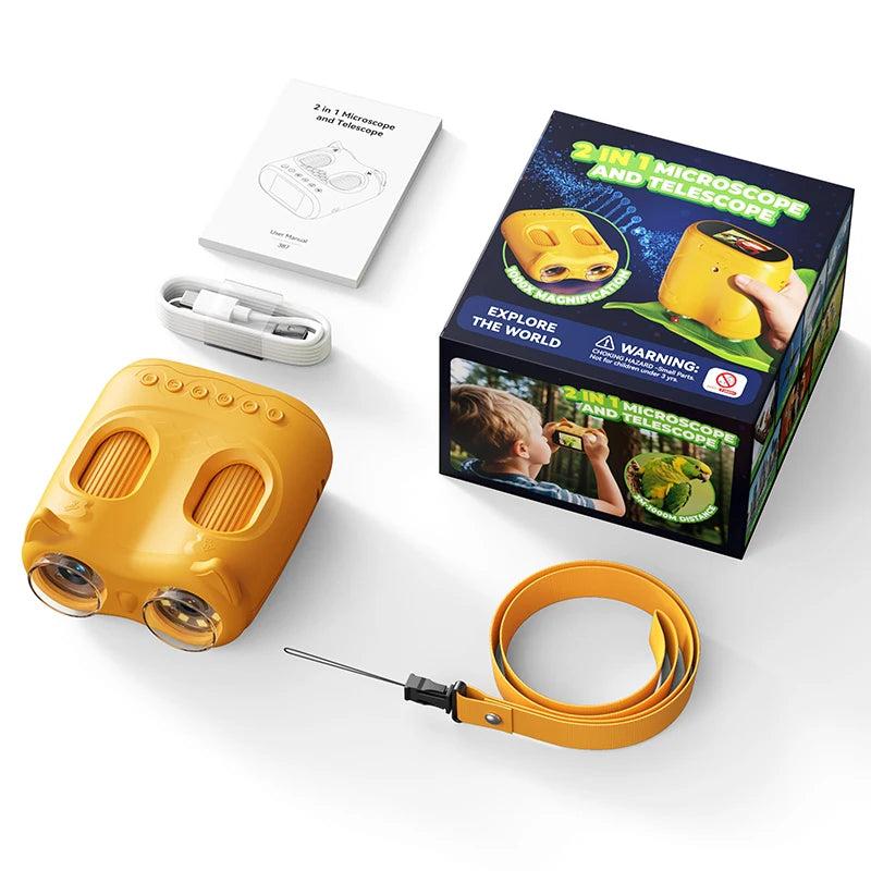 Microscope and Telescope 2 in 1Children's optical educational toys 2MP HD Camera Microscope 1000x magnification Christmas Gifts Peaceful Pleasures Health and Wellness Orange