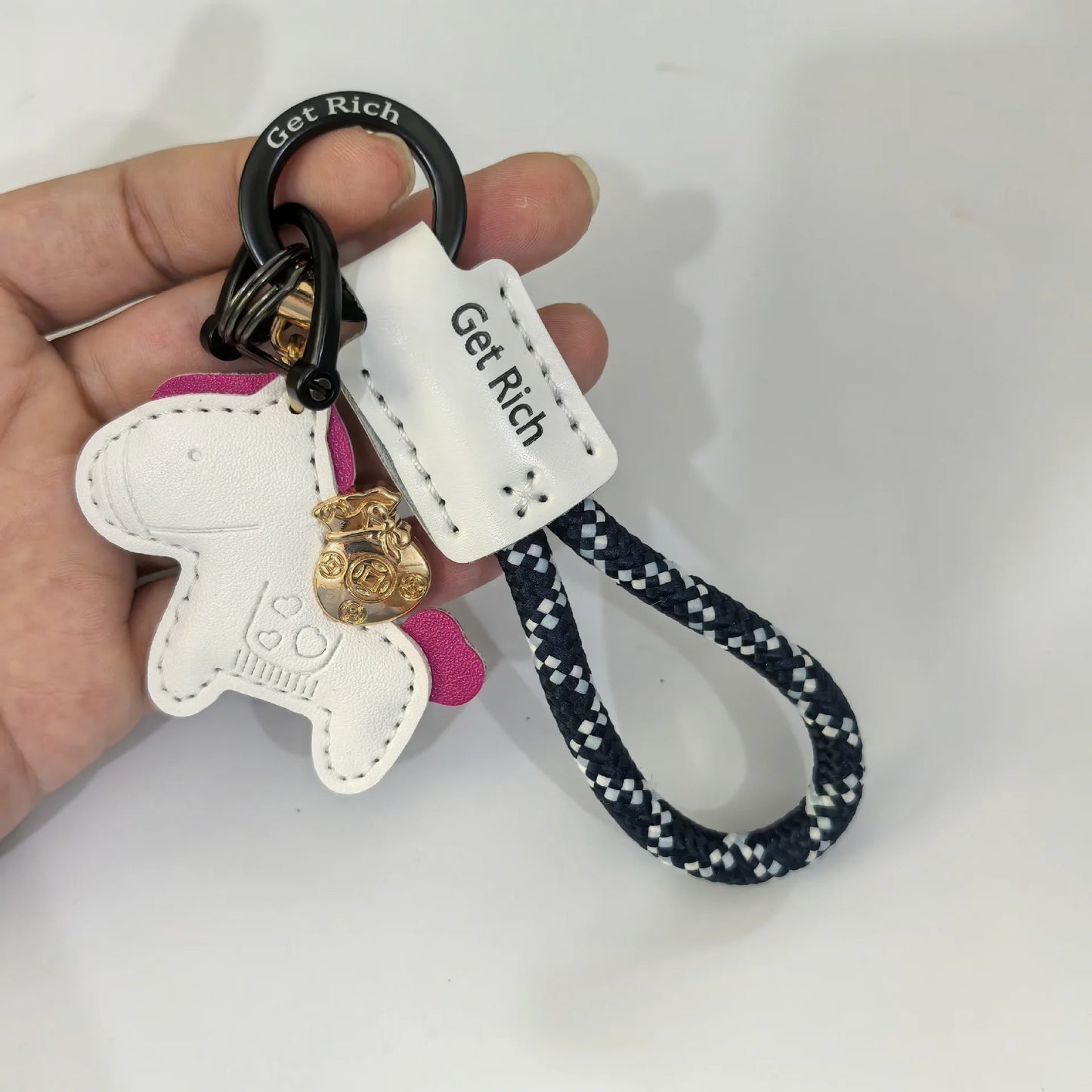 Money Soon Handmade Leather Keychain | Cute Couple Gift Leather Keychain Peaceful Pleasures Health and Wellness WHITE