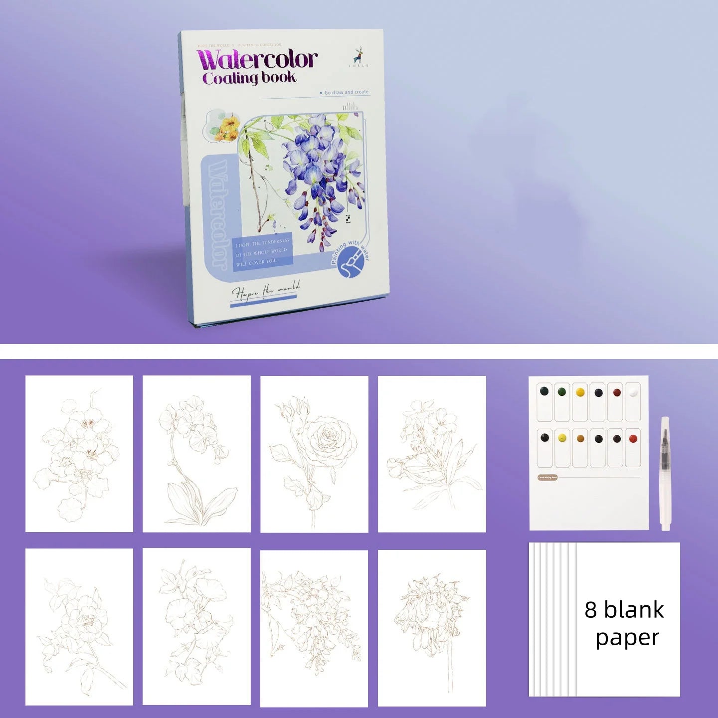 Bview Art Watercolor Coloring Book Adults Tri-fold Design Built-in