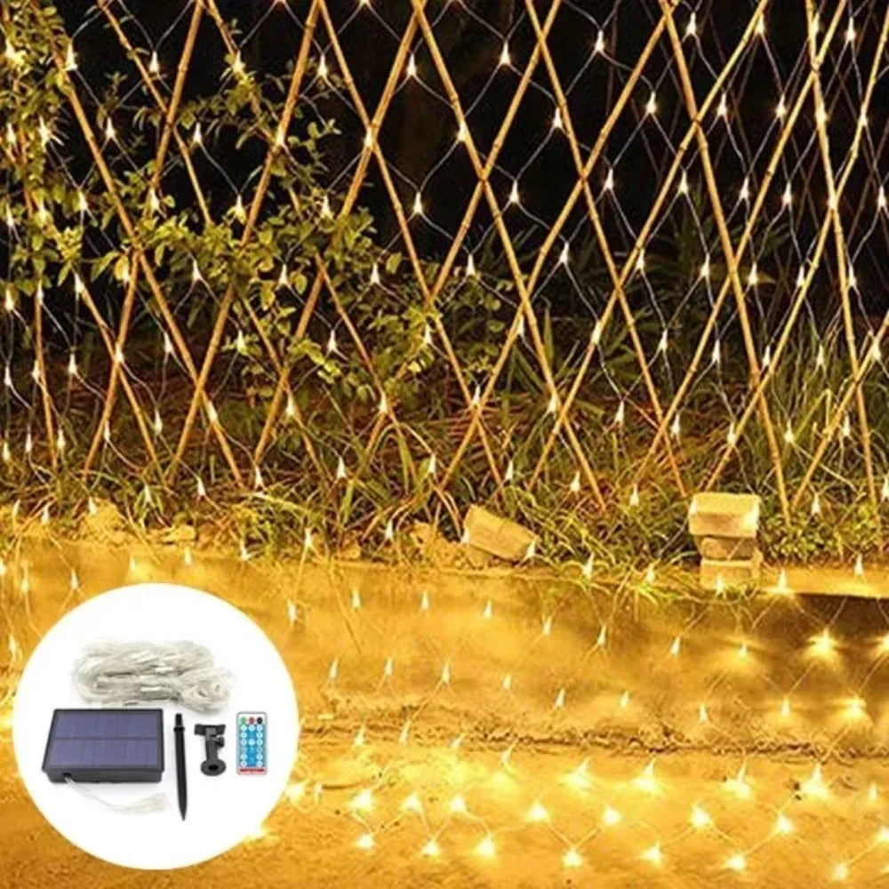 Outdoor Waterproof Solar LED Net Curtain Fairy String Lights
