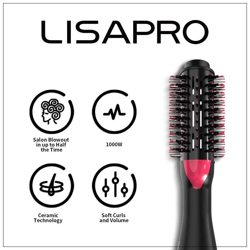 LISAPRO 3 IN 1 Hot Air Brush One-Step Hair Dryer And Volumizer Styler and Dryer Blow Dryer Brush Professional 1000W Hair Dryers Peaceful Pleasures Health and Wellness