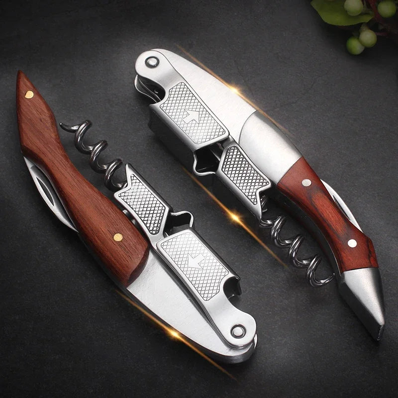 Professional Corkscrew Wine Key with Ergonomic Wood Grip Beer Bottle Opener Multifunction Beer Cap Bottle Opener Kitchen Tool Peaceful Pleasures Health and Wellness