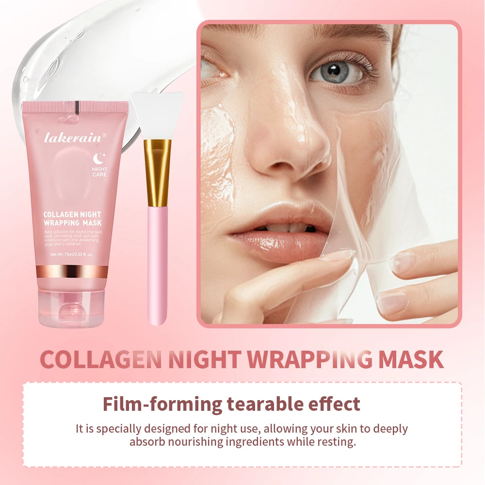 Collagen Wrapping Mask And Brush Set Rejuvenation Moisturize Brightening Korean Face Mask Make Glowy Skin Elasticity Facial Mask Peaceful Pleasures Health and Wellness