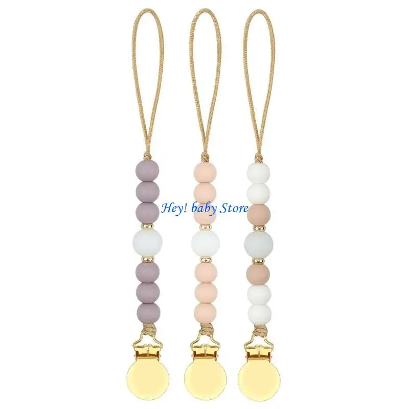 3-Pack Silicone Bead Pacifier Clips for Baby Boys & Girls