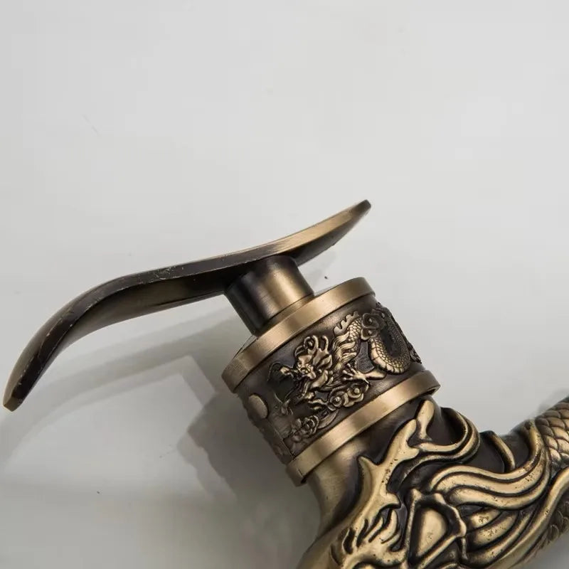 Antique Bronze Zinc Alloy Faucet Carved Wall Mount Tap Outdoor Garden