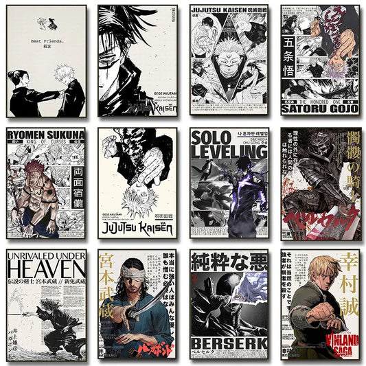 Anime Canvas Wall Art – Vagabond & Jujutsu Kaisen Poster Anime Canvas Print Peaceful Pleasures Health and Wellness