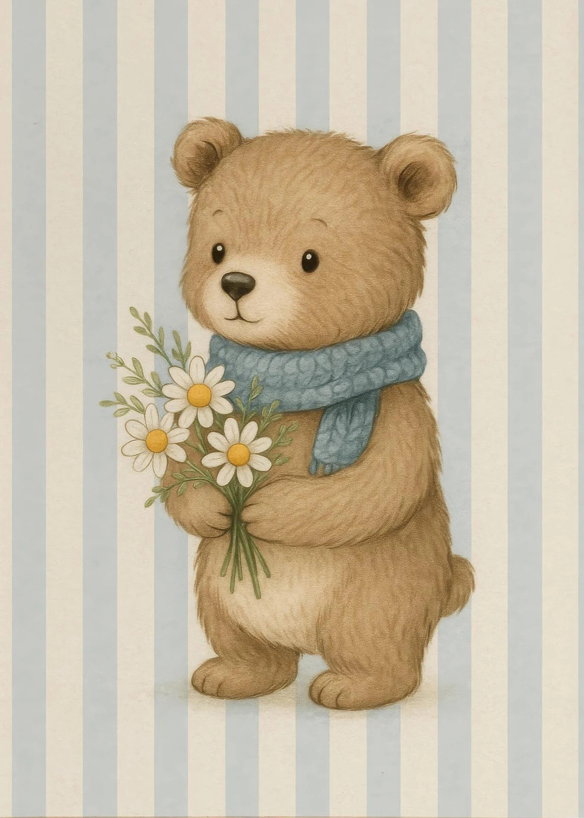 Skating Teddy Bear Playing Guitar Reading Blue Striped Poster Canvas Painting Print Wall Art Picture for Living Room Home Decor Peaceful Pleasures Health and Wellness
