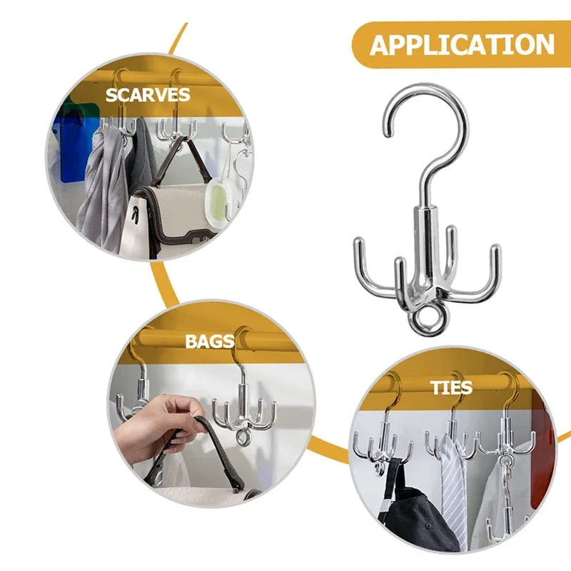 2pcs Multifunctional Rotating Clothes Hook Punch Free 4 Claws Rotation Coat Hanger Belt Organizer Scarf Storage Rack Wardrobe Peaceful Pleasures Health and Wellness