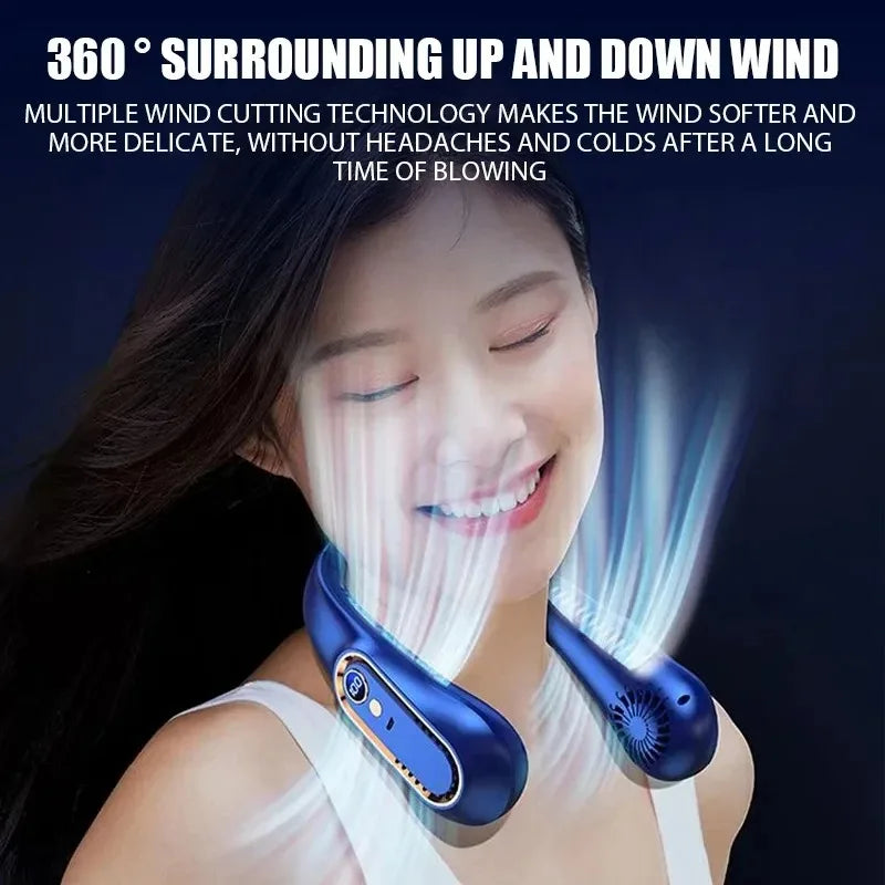 3000mAh Bladeless Neck Fan – USB Rechargeable, 5-Speed, LED Display