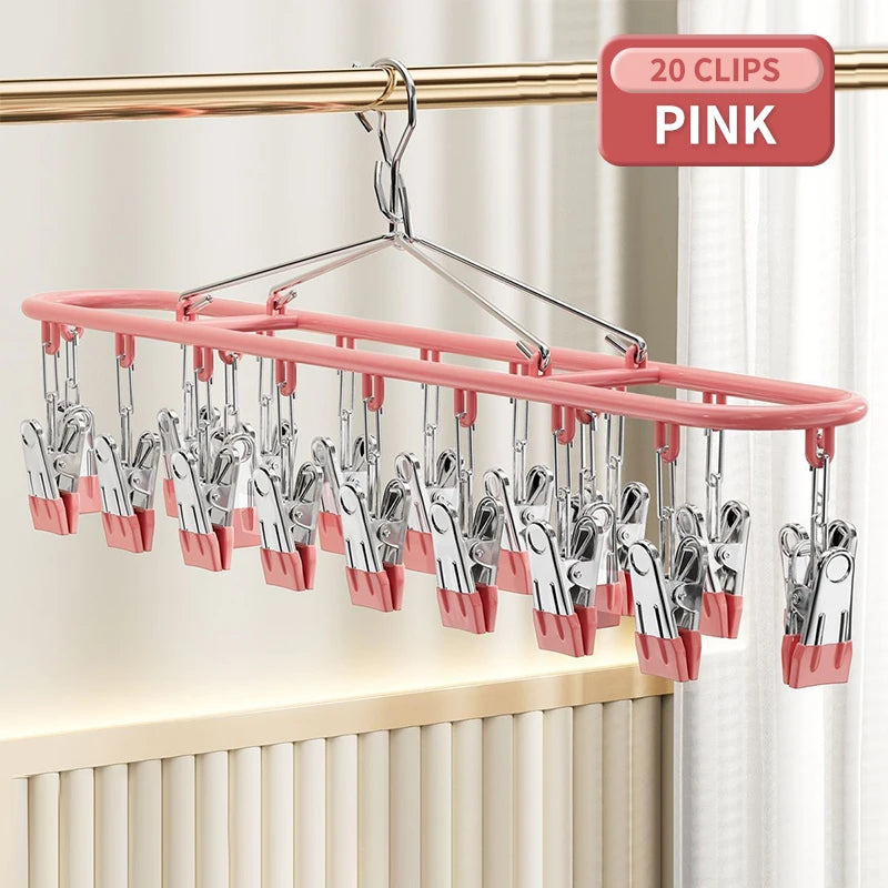 20-Clip Windproof Stainless Steel Sock & Laundry Drying Hanger