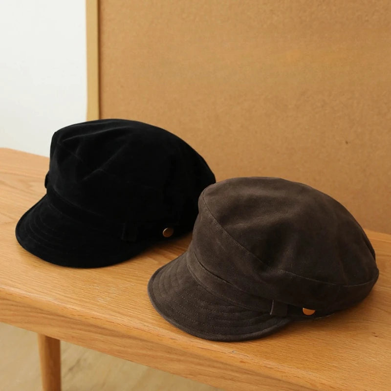 Women's Suede Newsboy Cap | Vintage Flat Top Painter Hat