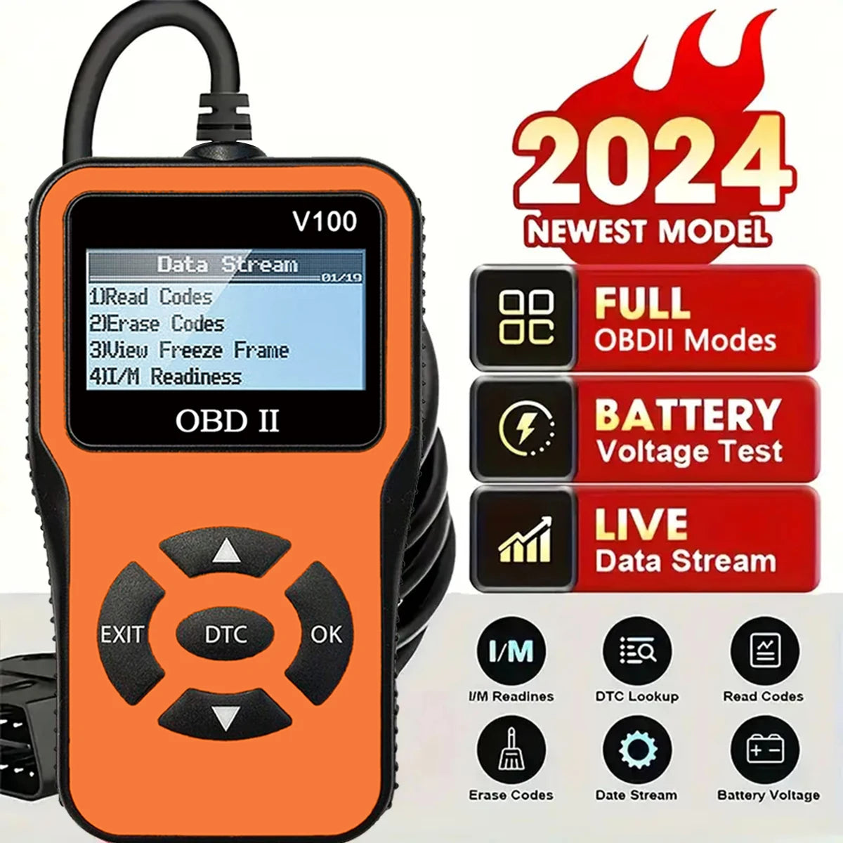 Car OBD2 Scanner Diagnostic Tool Code Reader, Car Voltage Tester Engine Fault Code Scanner, Charging Tester Diagnostic Tool V100 Peaceful Pleasures Health and Wellness Orange