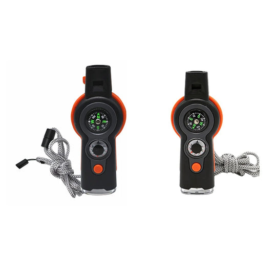 Outdoor 7-in-1 Multifunctional Whistle Survival Whistle with LED Light Thermometer Compass Reflector Magnifier Whistle Peaceful Pleasures Health and Wellness 2 pcs
