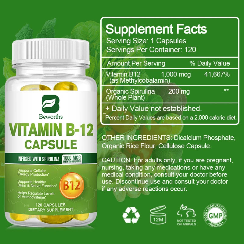 Organic Vitamin B12 Capsules 1000mcg – Energy, Brain & Nerve Support Peaceful Pleasures Health and Wellness